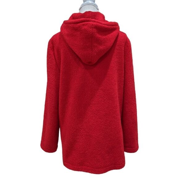 Sandro Sport Women's Red Long Buttoned Hood Fleece Jacket Size L - Picture 2 of 11